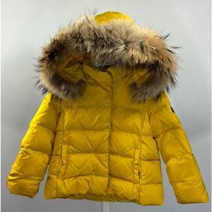 IL GUFO - Yellow Down Hooded Puffer Jacket with Fur Trim. 3 Years